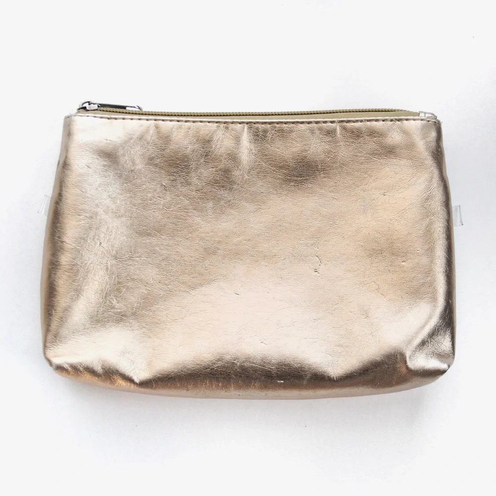 Metallic Gold Faux Leather Travel Pouch Set